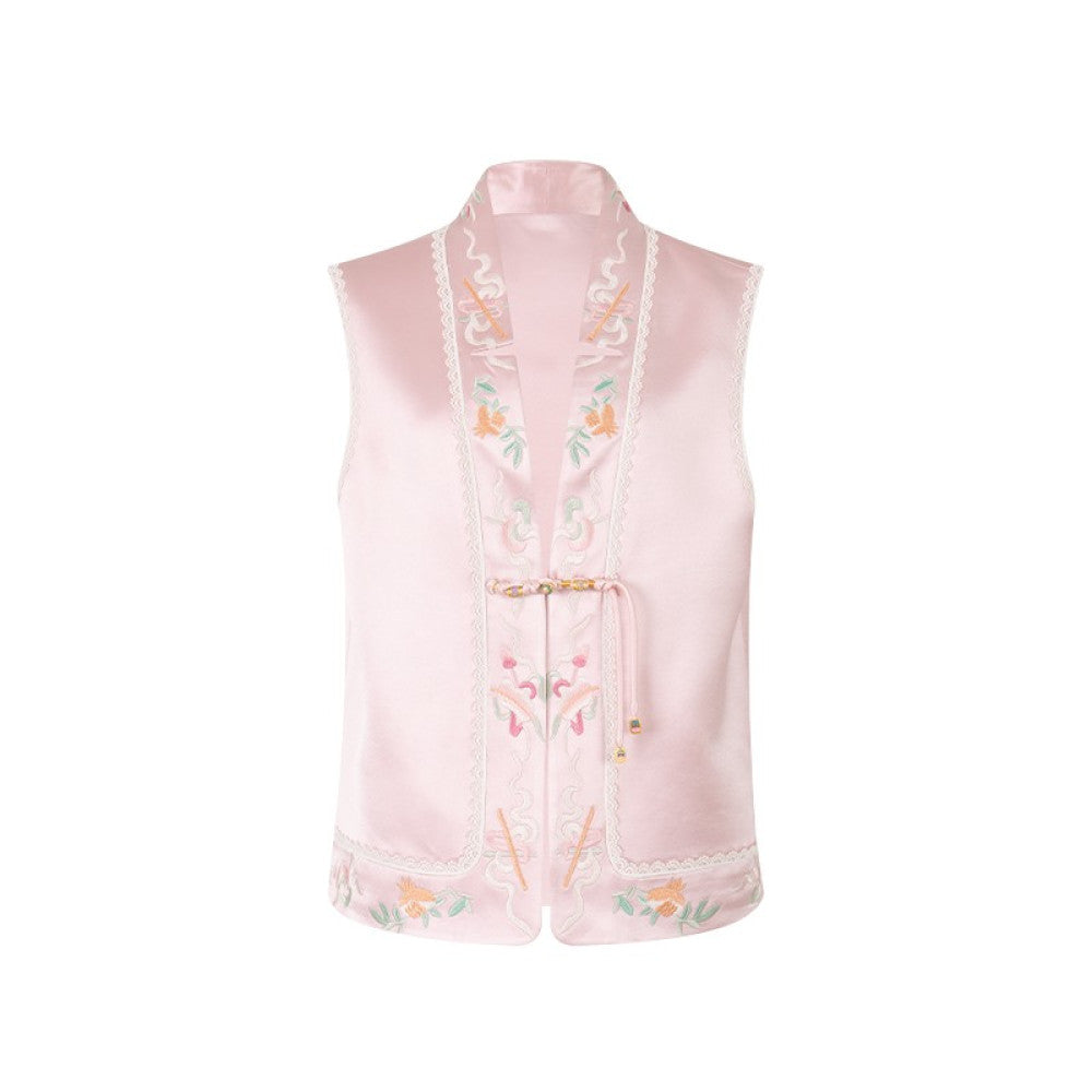 Wuyan Yihe Yingjin New Chinese style Acetic Acid Heavy Industry Embroidered Vest Tencel Pinched Cheongsam Dress image 11