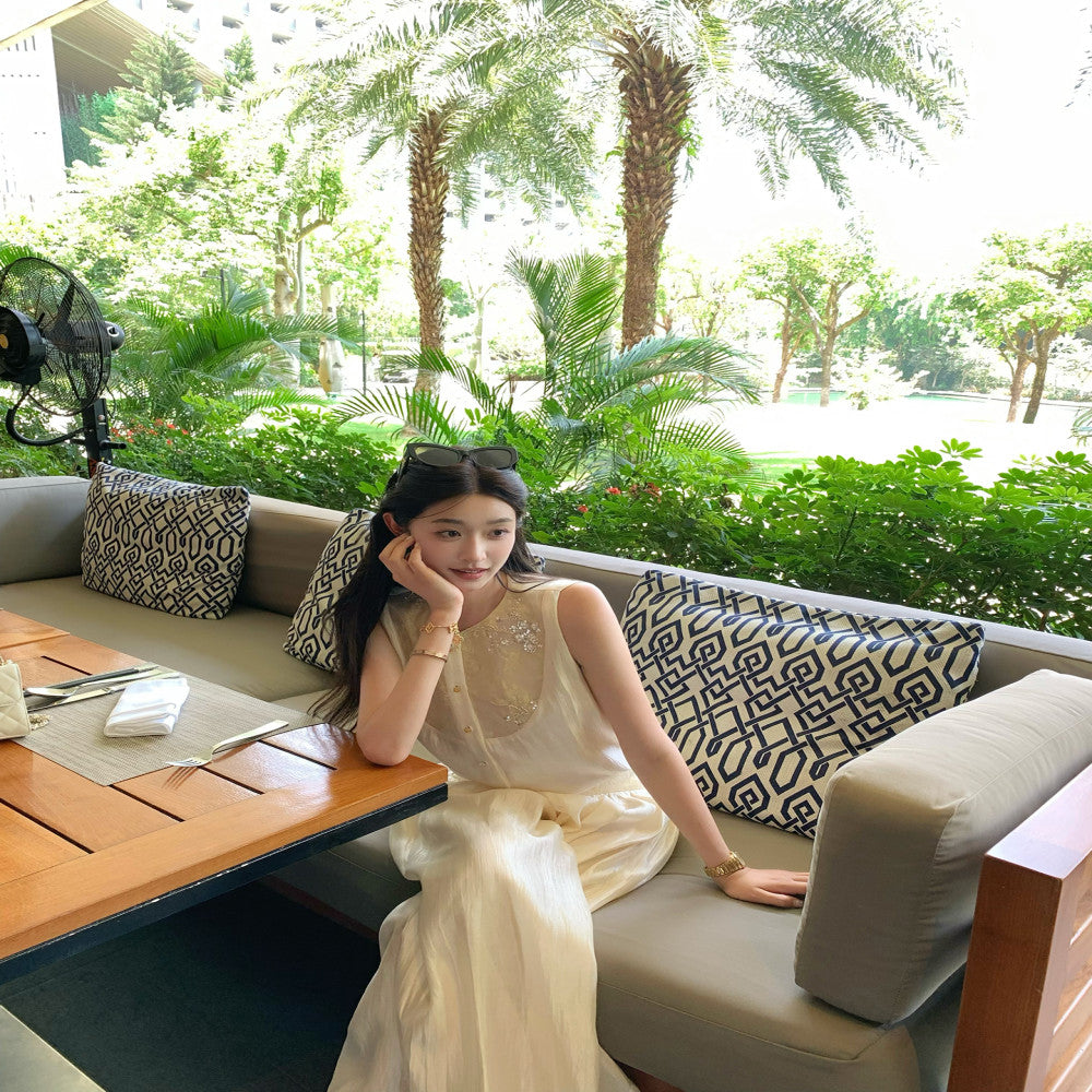 CCHEN Chen Qingwan Mu New Chinese style sleeveless top women s heavy industry sequin vest Chinese style wide leg pants set image 3