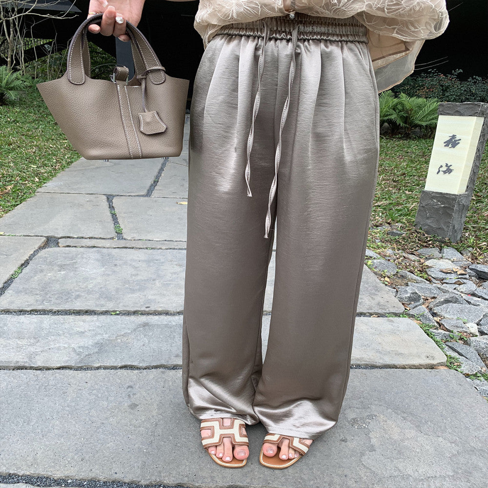Cchen Chen Row style slip pants high luxury simple luxury elegant style comfortable elastic waisted satin pants design sense image 2