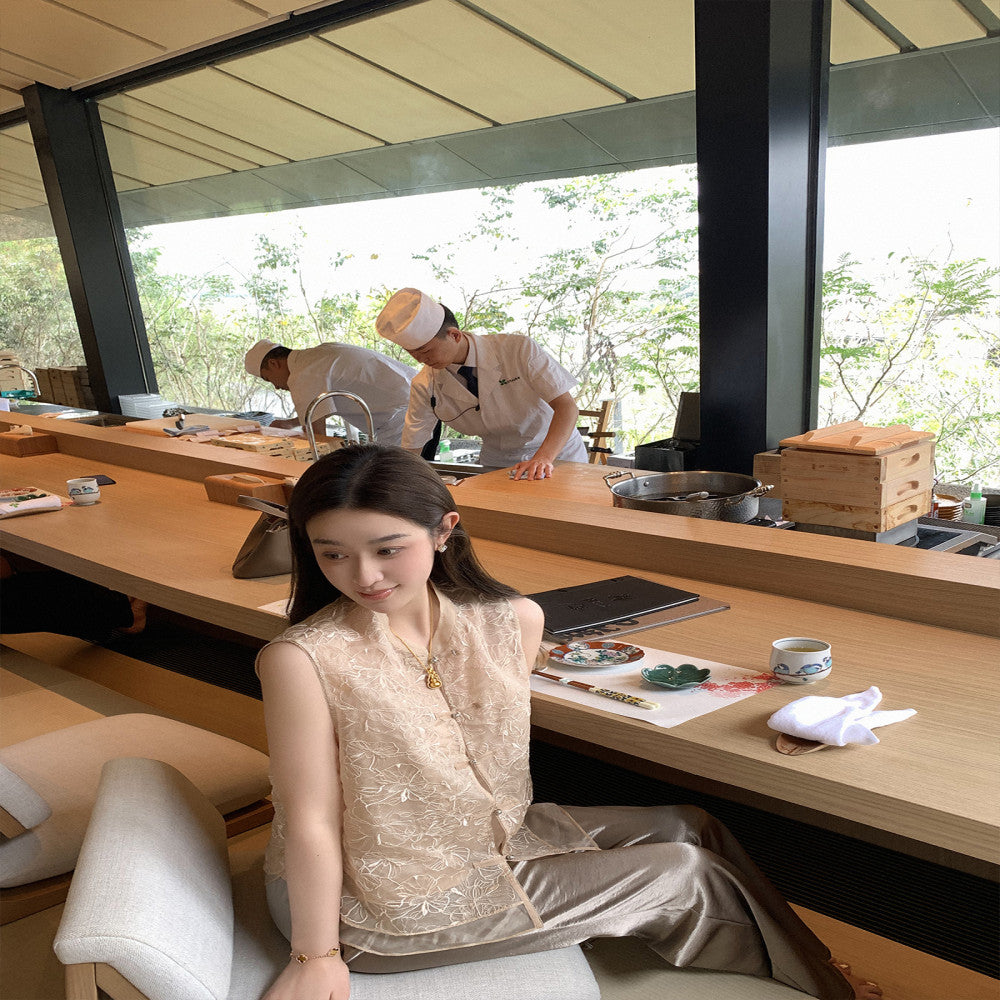 Cchen Chen Row style slip pants high luxury simple luxury elegant style comfortable elastic waisted satin pants design sense image 4