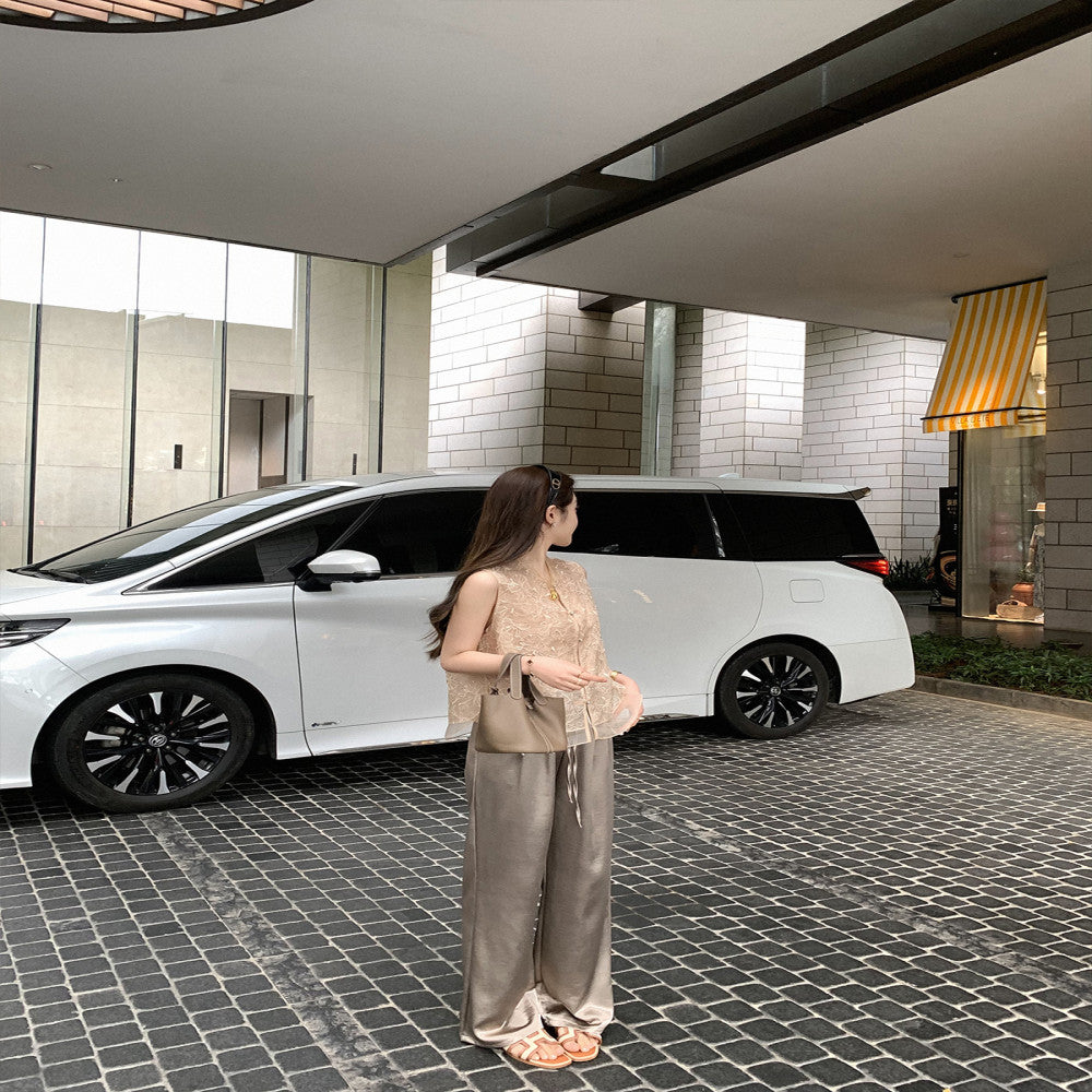 Cchen Chen Row style slip pants high luxury simple luxury elegant style comfortable elastic waisted satin pants design sense image 8