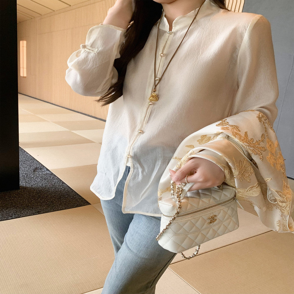 CChen Chen Xiafeng Yulu National style new Chinese style bamboo leaf collar shirt embroidered vest high end set image 16