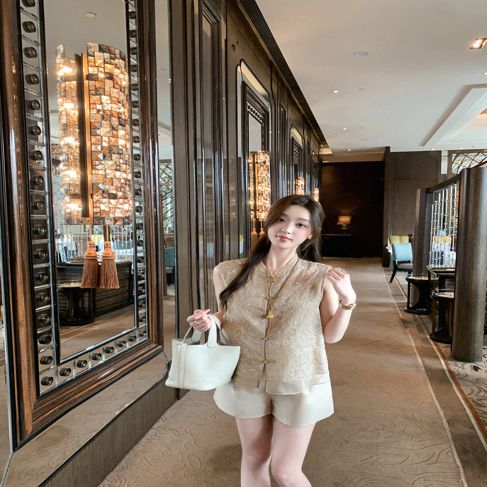 Cchen Chen Xiangyun yarn 100 mulberry silk embroidered Chinese style vest u0026shirt design new set image 2