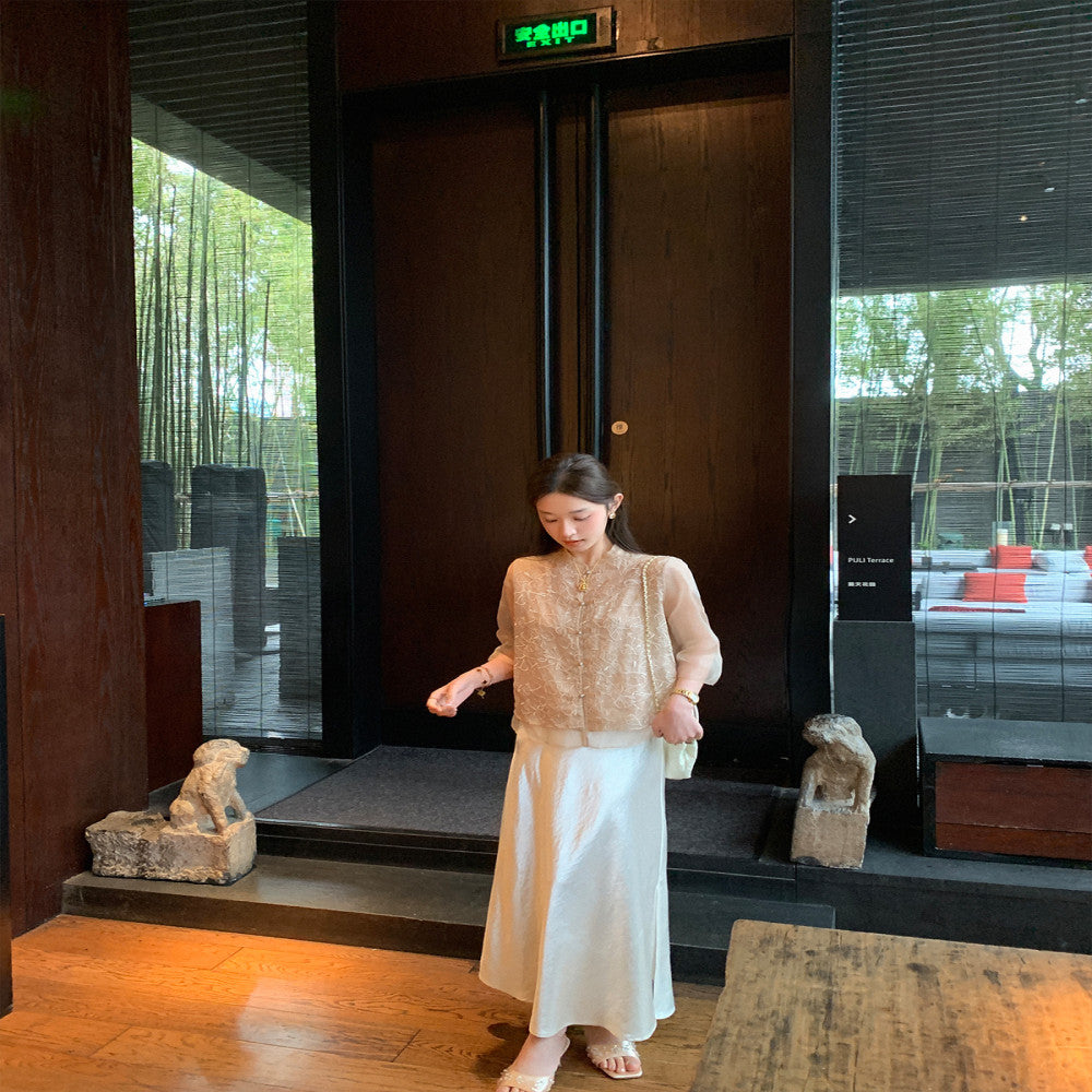 Cchen Chen Xiangyun yarn 100 mulberry silk embroidered Chinese style vest u0026shirt design new set image 3