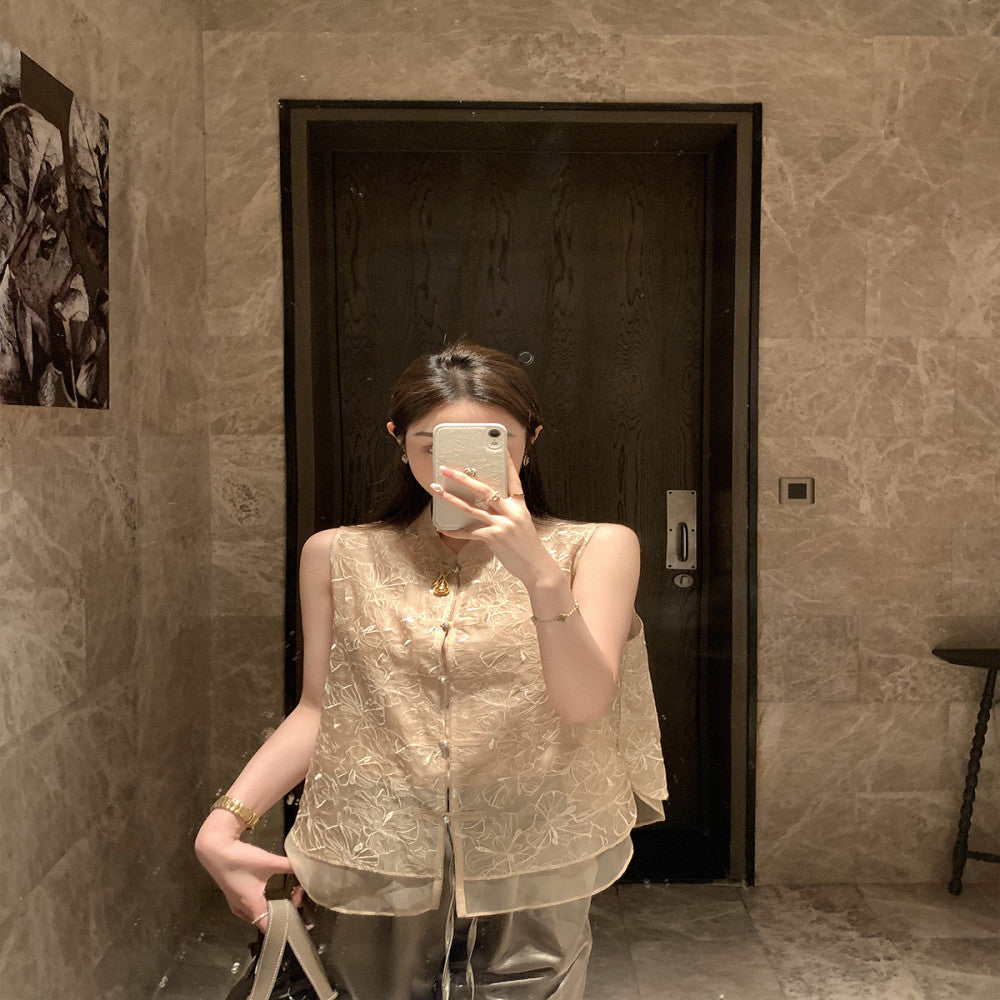 Cchen Chen Xiangyun yarn 100 mulberry silk embroidered Chinese style vest u0026shirt design new set image 5