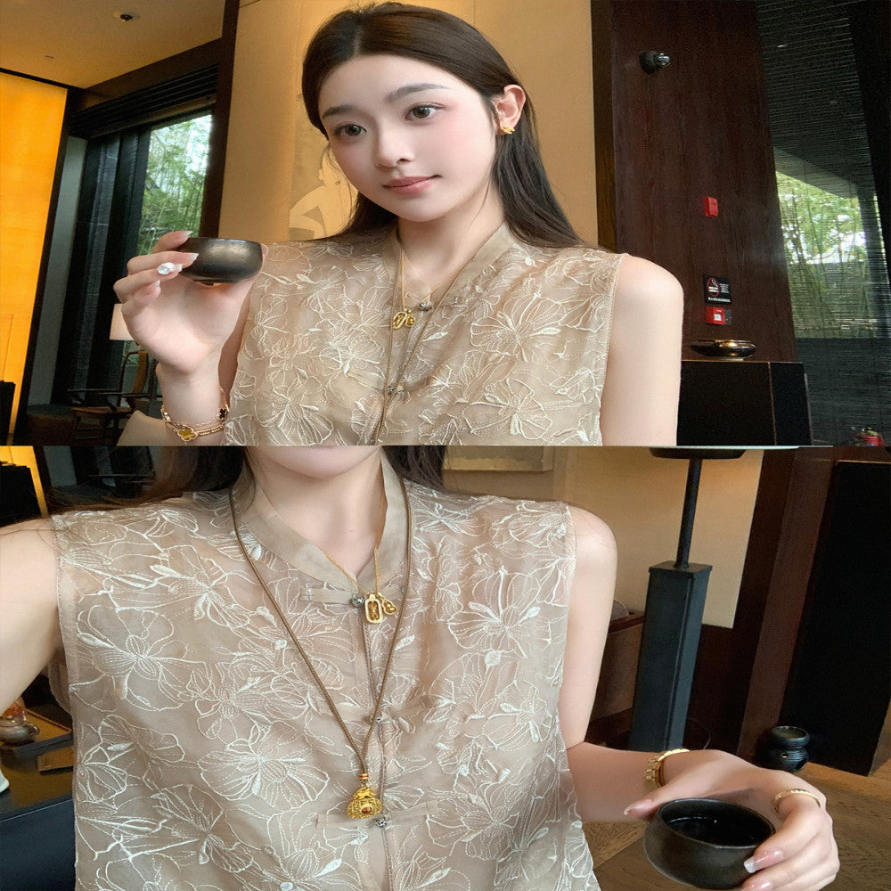 Cchen Chen Xiangyun yarn 100 mulberry silk embroidered Chinese style vest u0026shirt design new set image 10