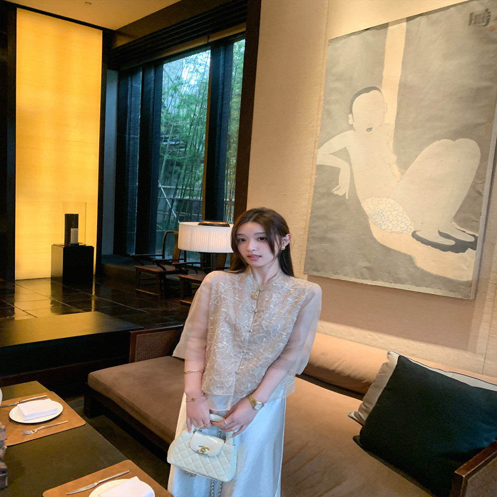 Cchen Chen Xiangyun yarn 100 mulberry silk embroidered Chinese style vest u0026shirt design new set image 15