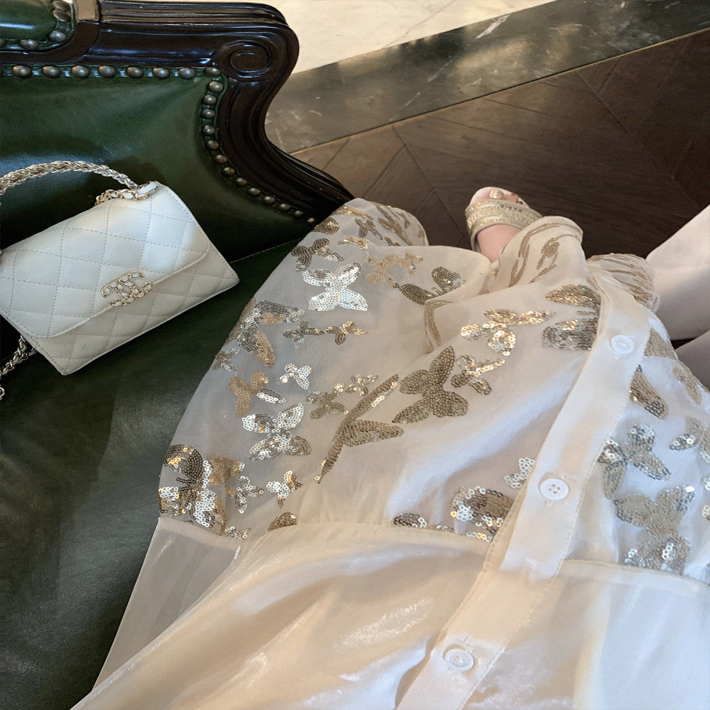 CChen Chen Zhu Embroidery Butterfly High End Collection Retro Elegant Glitter Embroidered Dress for Women Summer Skirt image 5