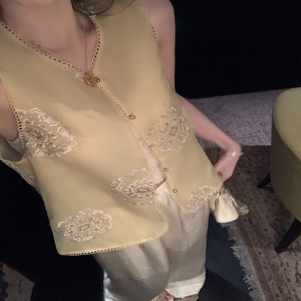 CChen Chen Quiet Floating Shadow 100 Mulberry Silk Vest Shirt Set Women s New Chinese Style Sleeveless Top image 12