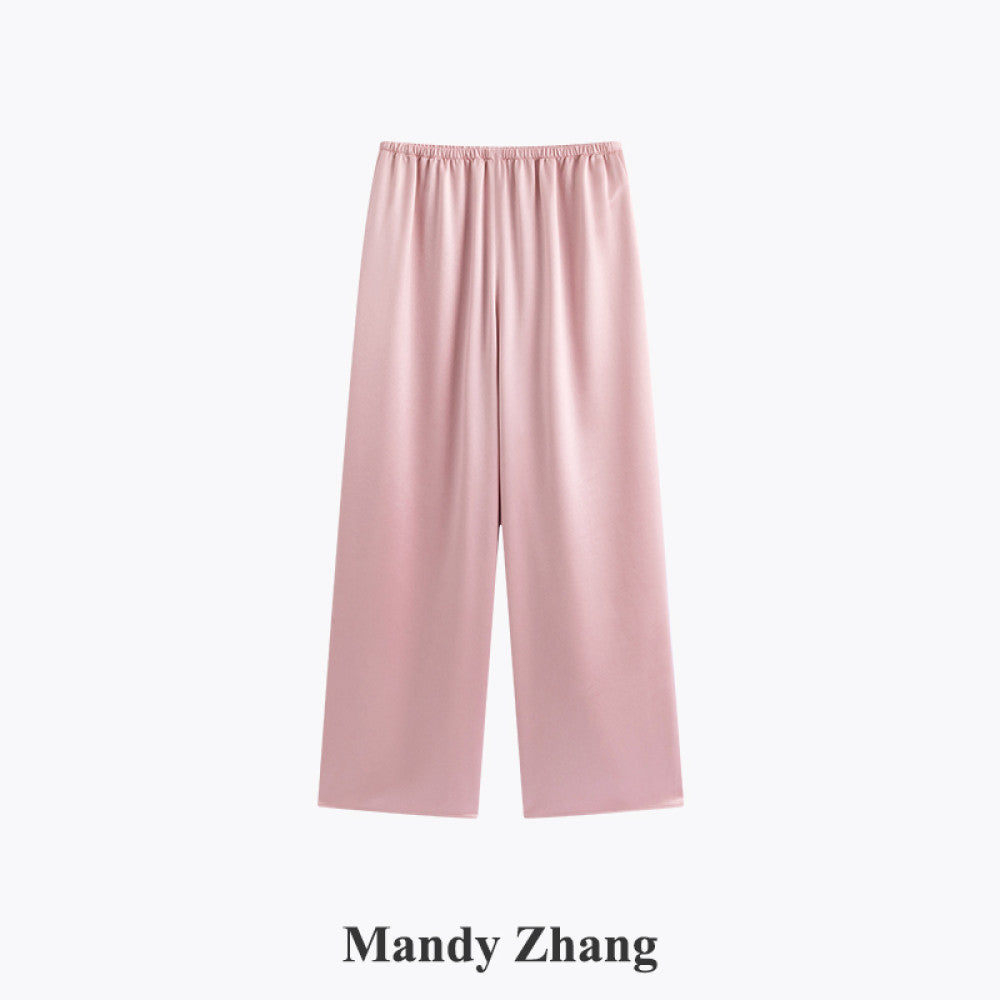 MandyZhang French CHIC Satin Acetate Straight Leg Casual Pants for Women s Summer Style Floor Pulling Wide Leg Long Pants image 11