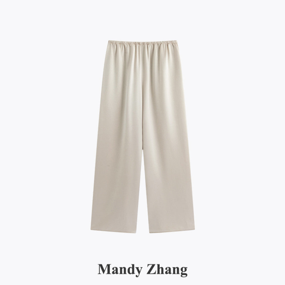 MandyZhang French CHIC Satin Acetate Straight Leg Casual Pants for Women s Summer Style Floor Pulling Wide Leg Long Pants image 21