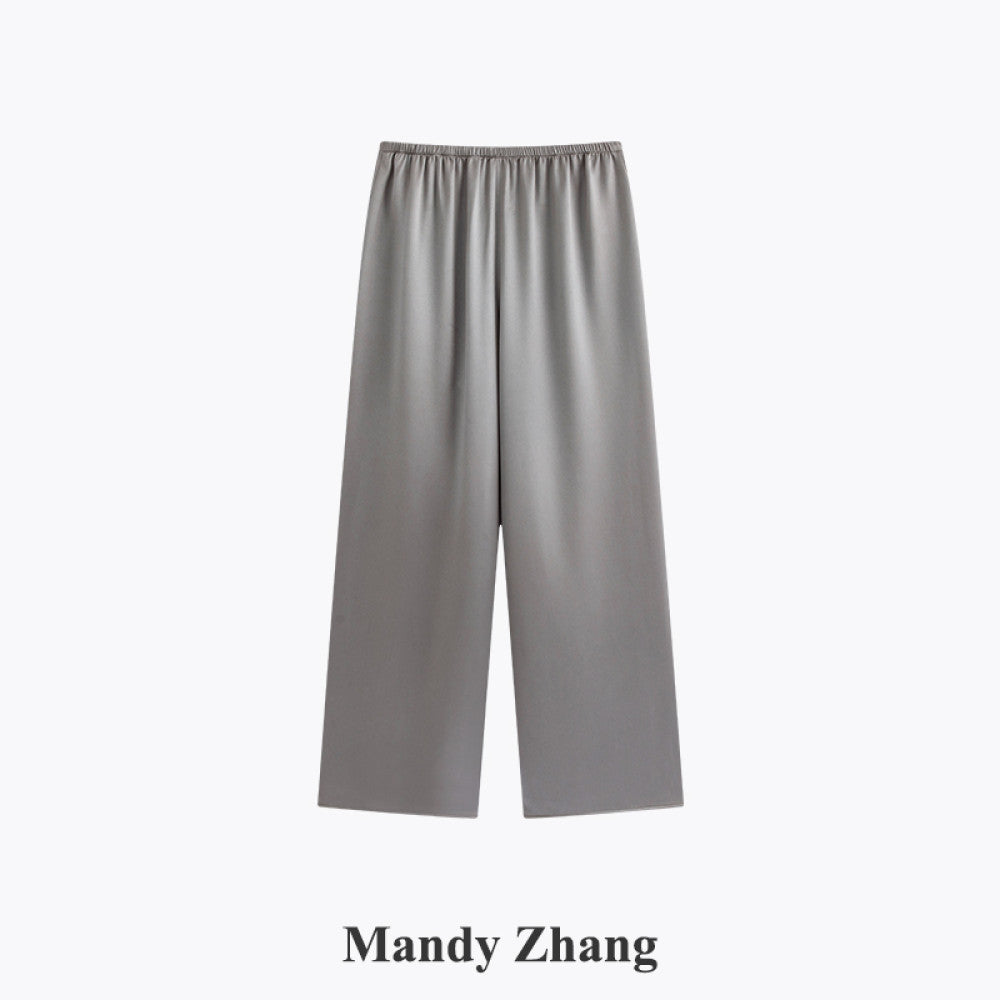 MandyZhang French CHIC Satin Acetate Straight Leg Casual Pants for Women s Summer Style Floor Pulling Wide Leg Long Pants image 24