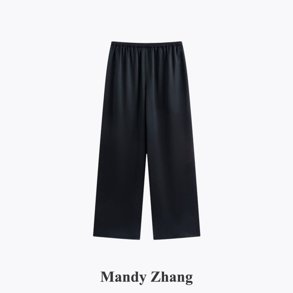 MandyZhang French CHIC Satin Acetate Straight Leg Casual Pants for Women s Summer Style Floor Pulling Wide Leg Long Pants image 35