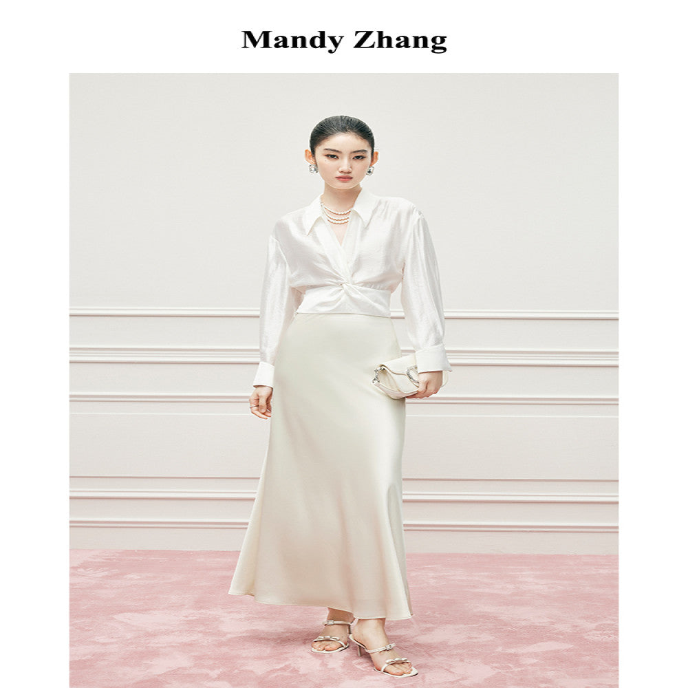 Mandy Zhang French style design acetic acid half skirt for women slim and high end temperament high waisted A line skirt image 2