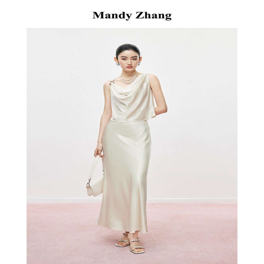 Mandy Zhang French style design acetic acid half skirt for women slim and high end temperament high waisted A line skirt image 3