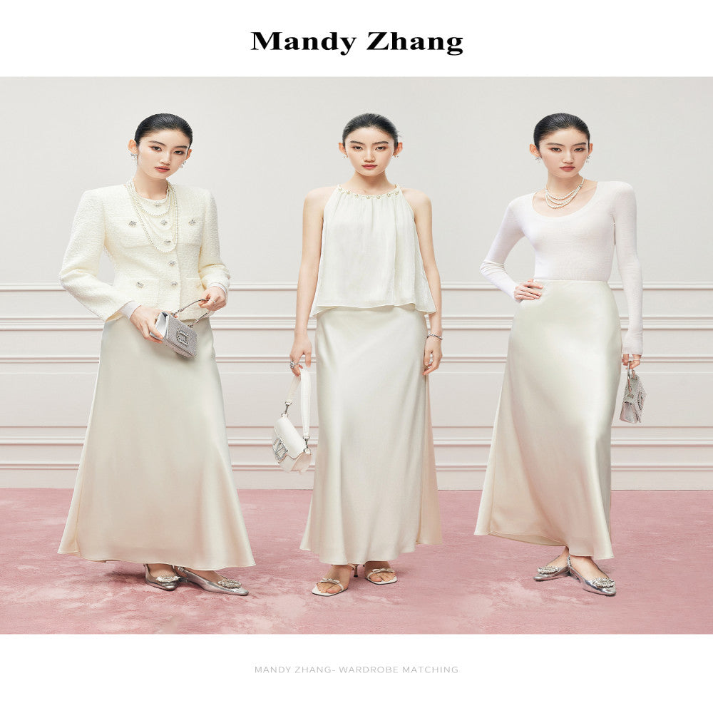 Mandy Zhang French style design acetic acid half skirt for women slim and high end temperament high waisted A line skirt image 4