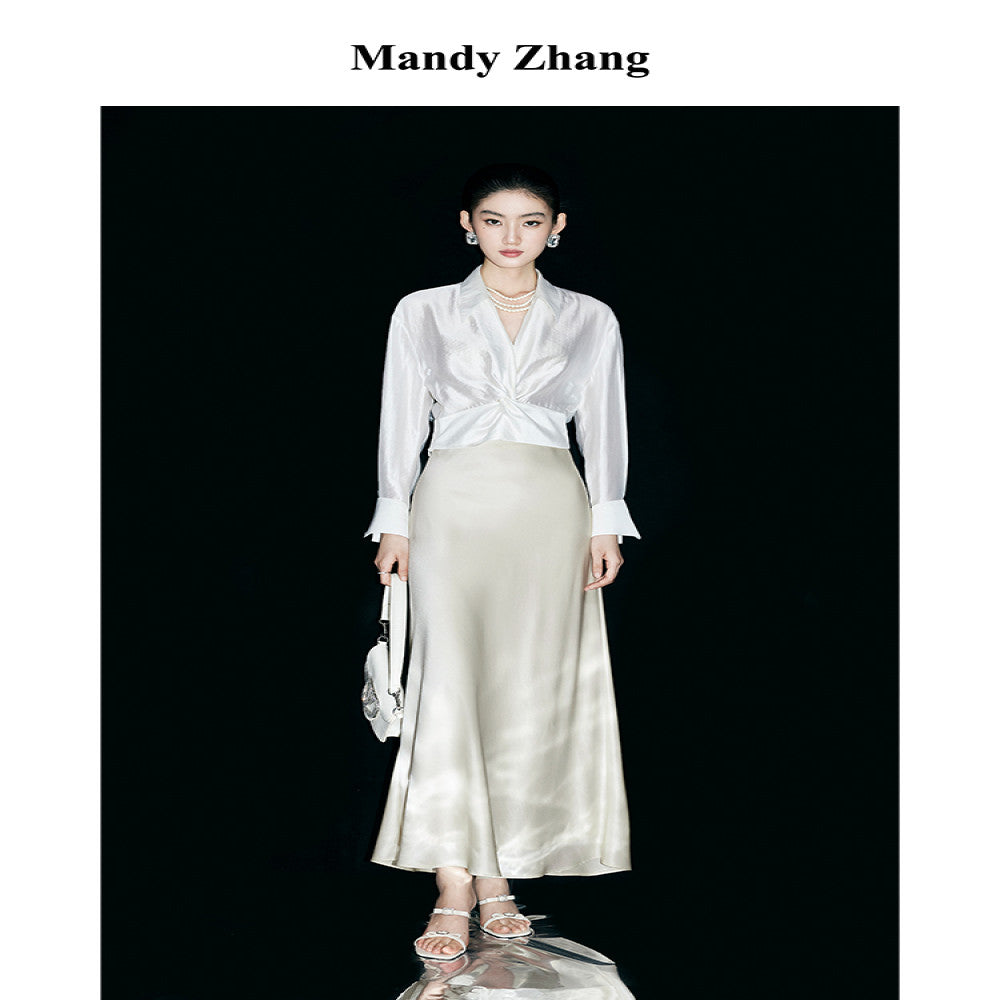 Mandy Zhang French style design acetic acid half skirt for women slim and high end temperament high waisted A line skirt image 5