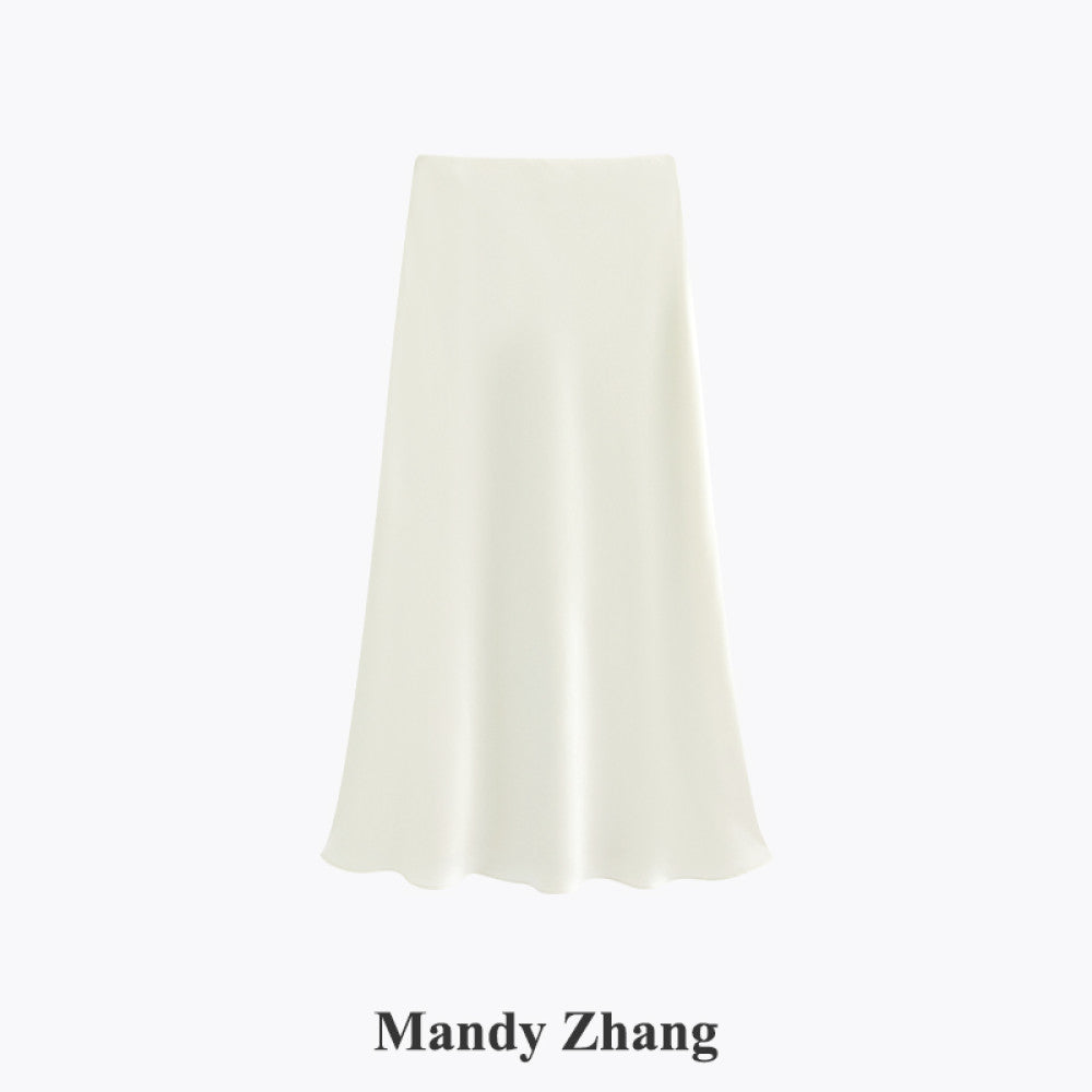 Mandy Zhang French style design acetic acid half skirt for women slim and high end temperament high waisted A line skirt image 12
