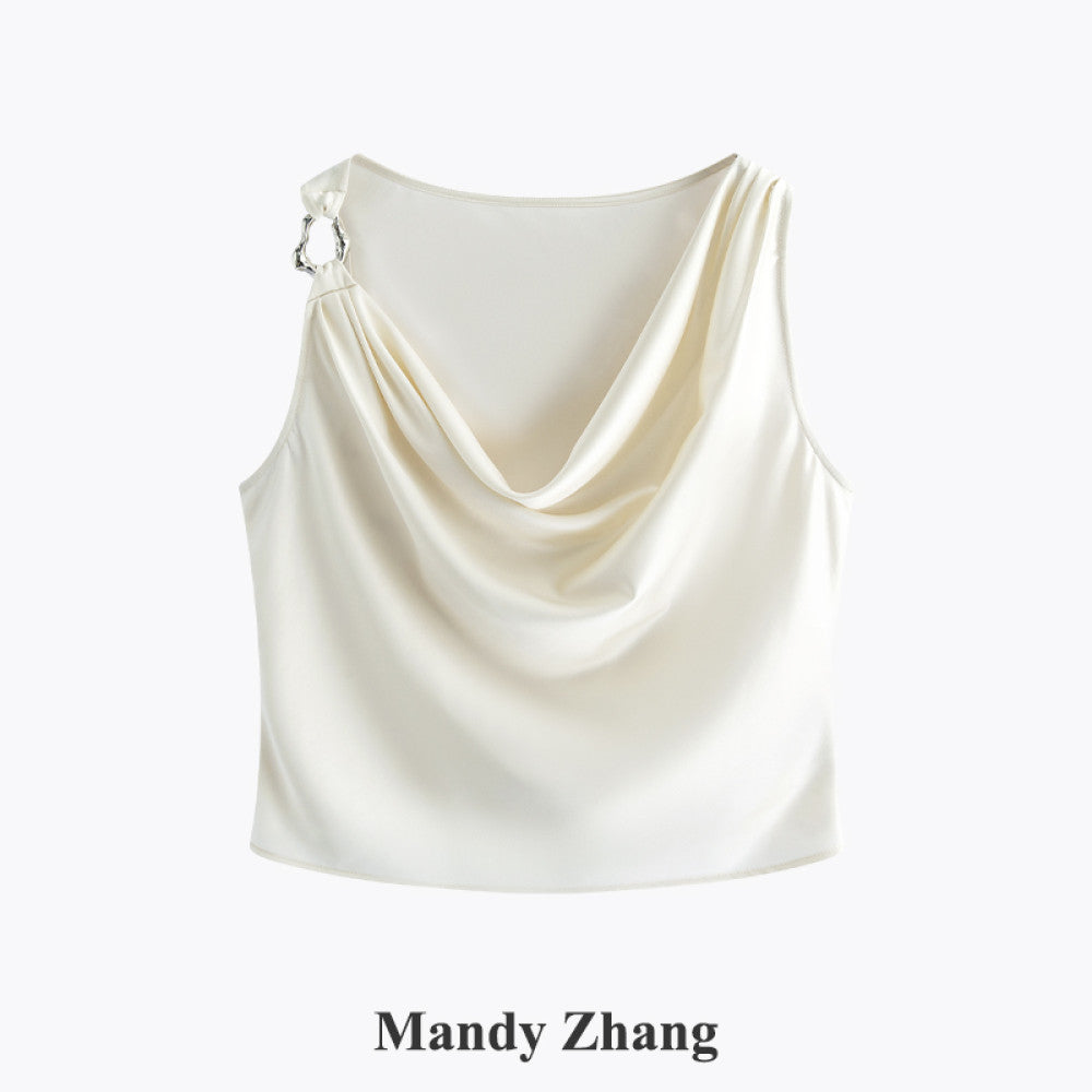 Mandy Zhang French style design acetic acid half skirt for women slim and high end temperament high waisted A line skirt image 17