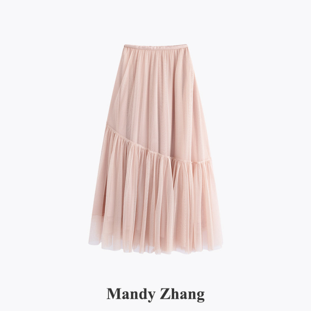 Mandy Zhang White Moonlight Charm A line White Half length Skirt for Women Autumn High End Three layer Mesh Long Skirt image 19