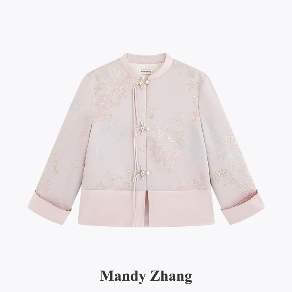 Mandy Zhang s New Chinese Style Gold Thread Embroidered Pink Jacket for Women in Autumn High Grade Acetate Pan Button Top image 13