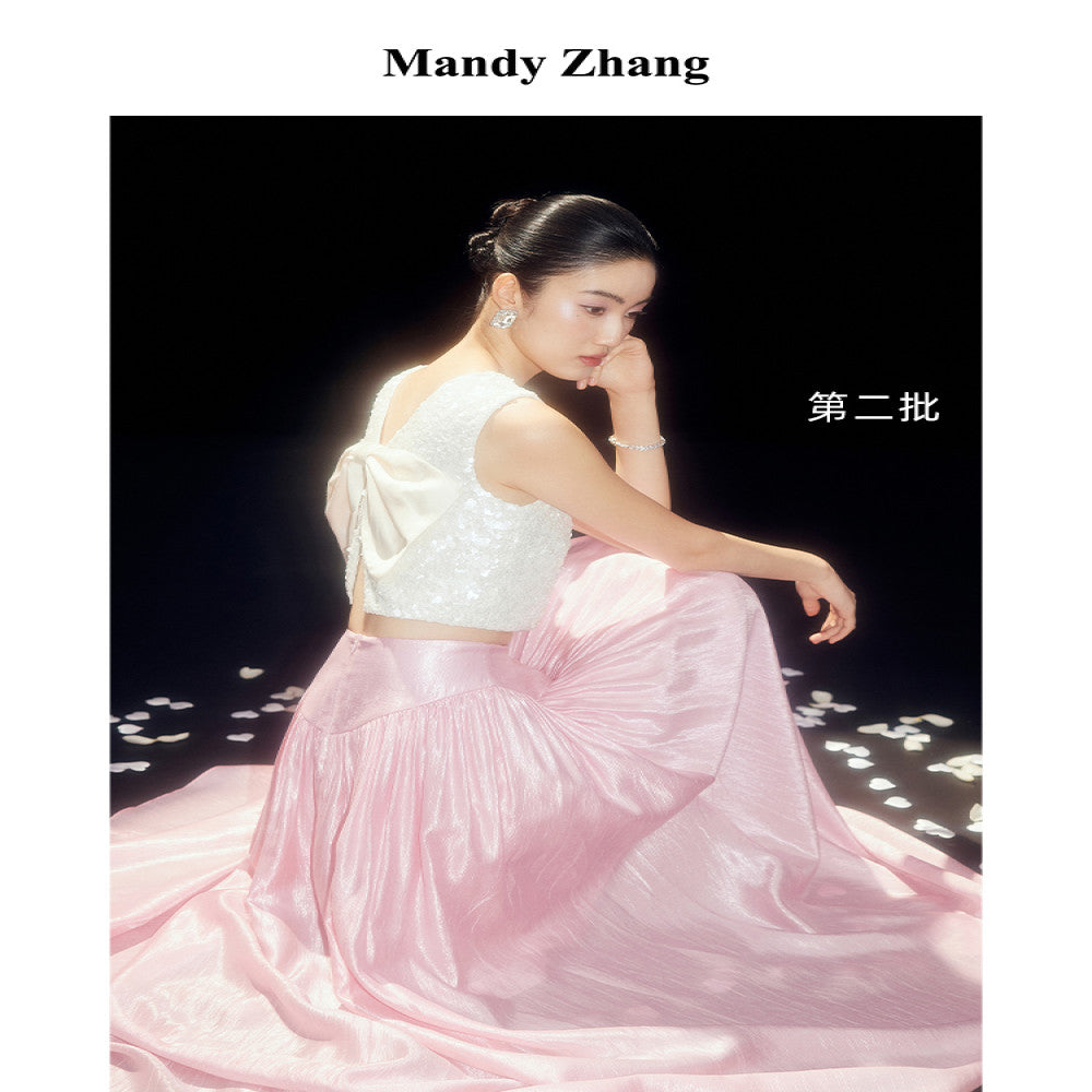 Mandy Zhang Palace Style Waist Cover Tencel Gilded Satin Half Body Skirt for Women in Summer High Waist Style Large Swing Long Skirt image 2