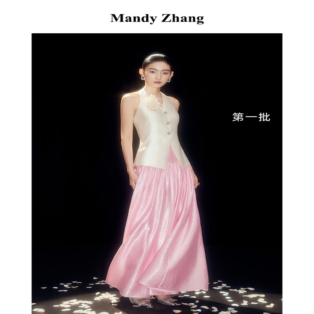 Mandy Zhang Palace Style Waist Cover Tencel Gilded Satin Half Body Skirt for Women in Summer High Waist Style Large Swing Long Skirt image 4