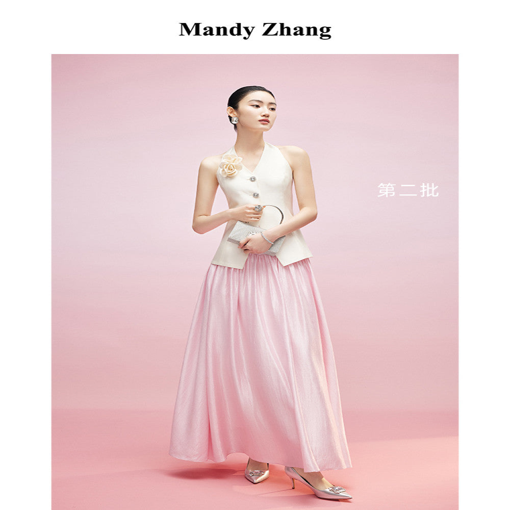Mandy Zhang Palace Style Waist Cover Tencel Gilded Satin Half Body Skirt for Women in Summer High Waist Style Large Swing Long Skirt image 5