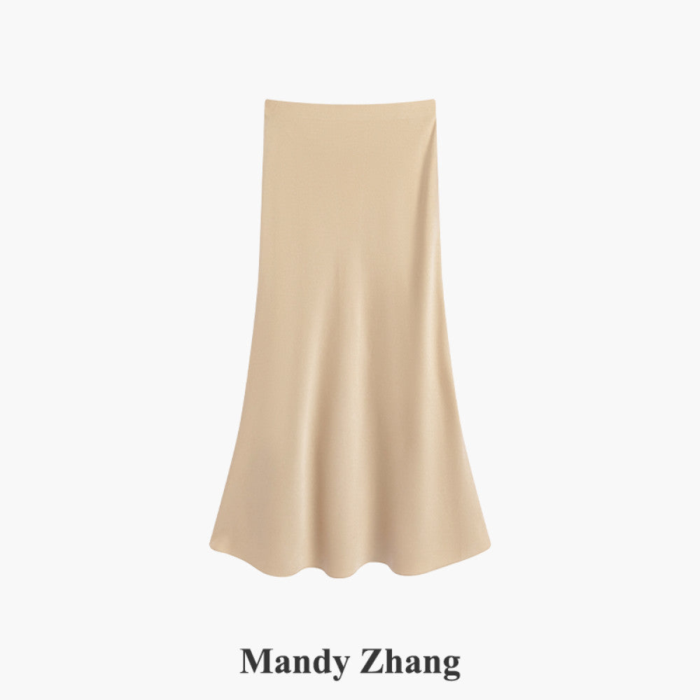MandyZhang French CHIC Heavy Pink Acetate Satin Fishtail Half length Skirt for Women Summer Falling Long Skirt image 15