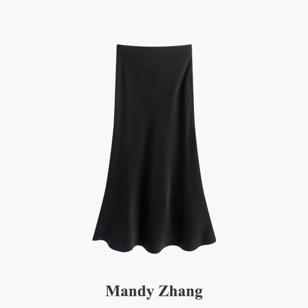 MandyZhang French CHIC Heavy Pink Acetate Satin Fishtail Half length Skirt for Women Summer Falling Long Skirt image 22