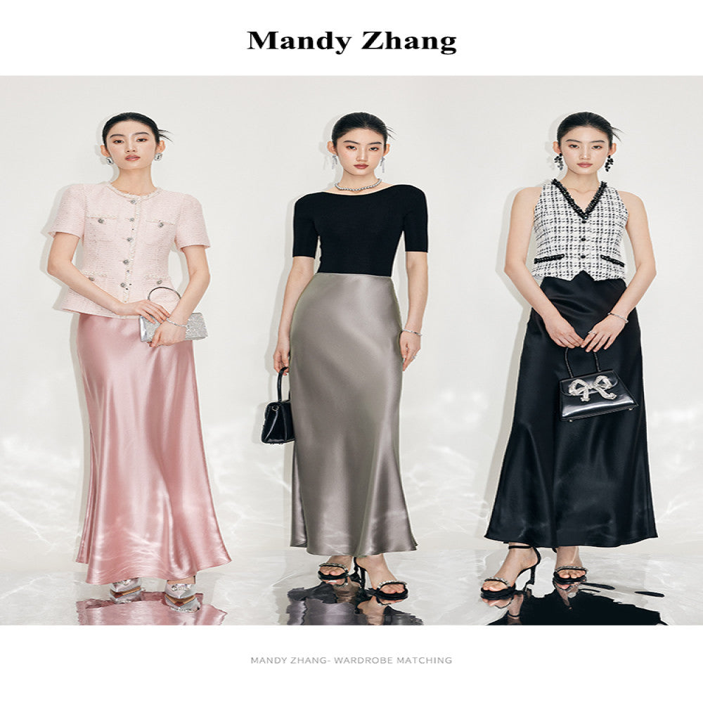 Mandy Zhang a celebrity and mermaid is a heavyweight acetate satin pink fish tail skirt for women image 2