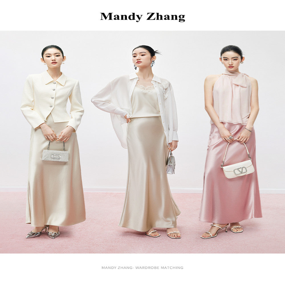 Mandy Zhang a celebrity and mermaid is a heavyweight acetate satin pink fish tail skirt for women image 3