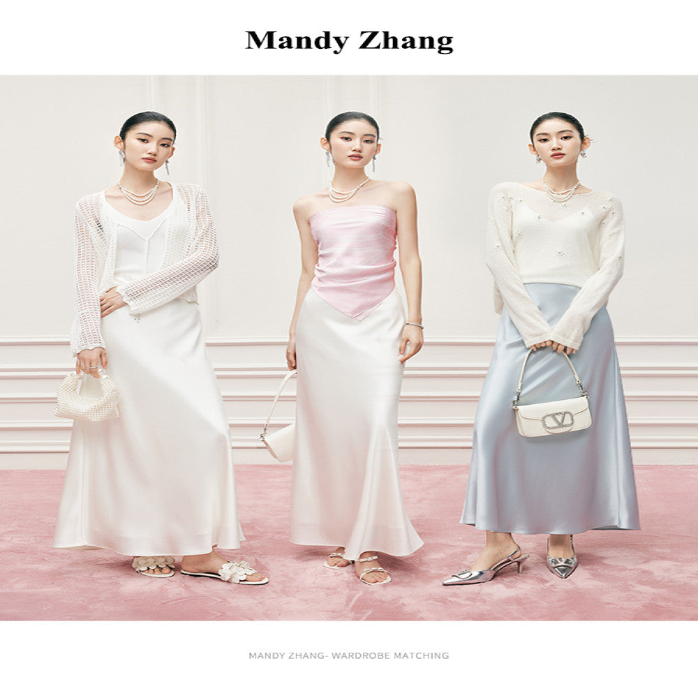 Mandy Zhang a celebrity and mermaid is a heavyweight acetate satin pink fish tail skirt for women image 4