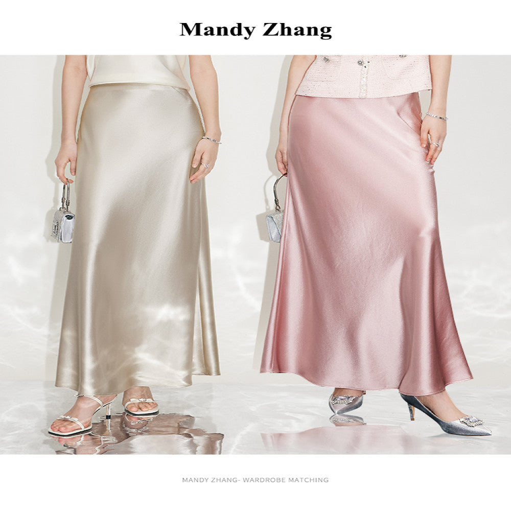 Mandy Zhang a celebrity and mermaid is a heavyweight acetate satin pink fish tail skirt for women image 0