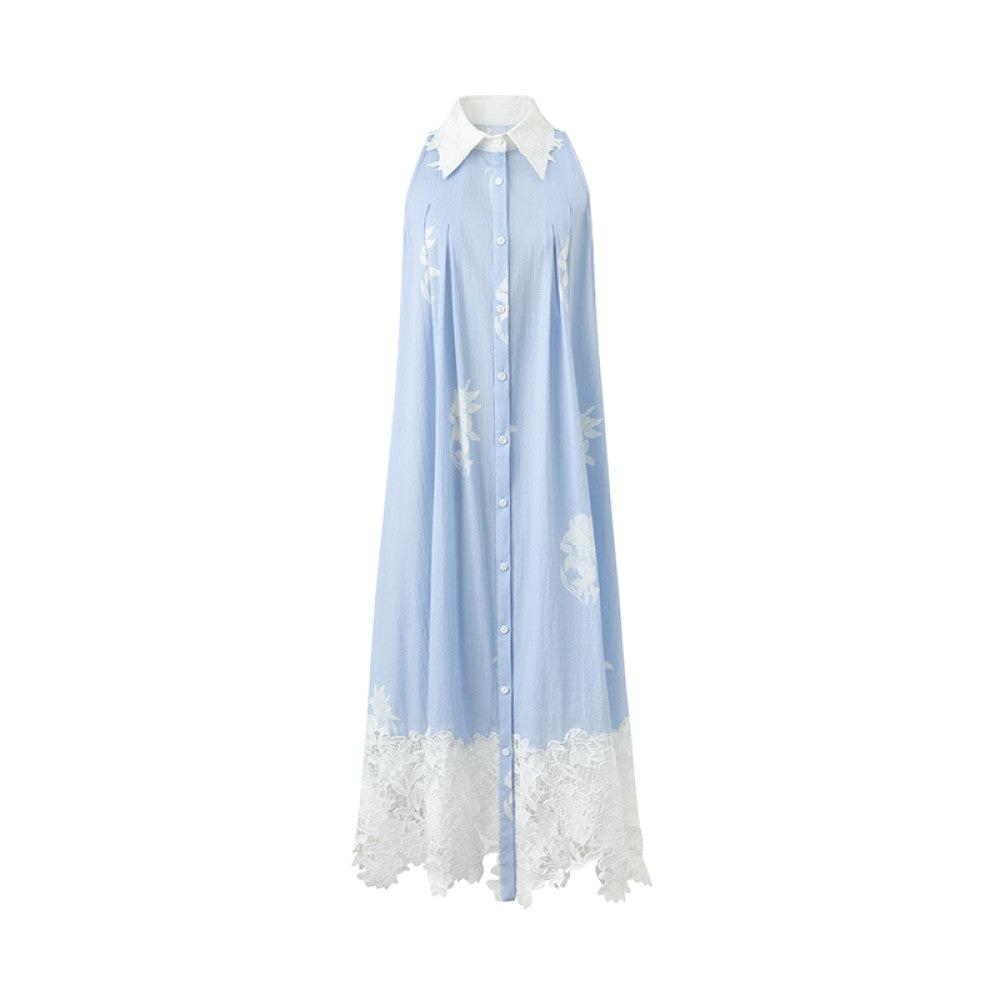 SUK Art Blues 05 Spring Summer new blue lace patchwork lace design halter neck dress image 6