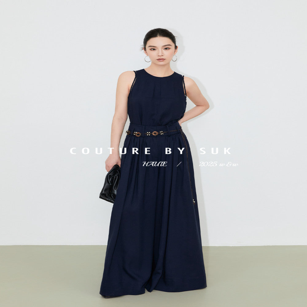 SUK protagonist aura Elegant and casual bead design high end sleeveless vest top wide leg pants set for women image 4