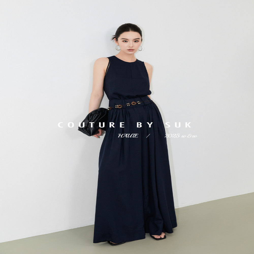 SUK protagonist aura Elegant and casual bead design high end sleeveless vest top wide leg pants set for women image 5