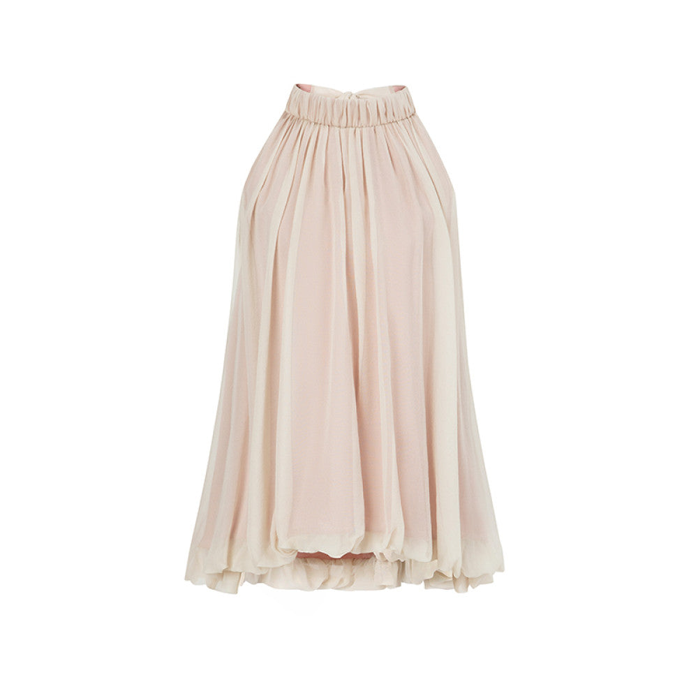 SUK light yarn sways Mulberry silk small stand up collar design hanging neck sleeveless vest top wide leg pants set image 6