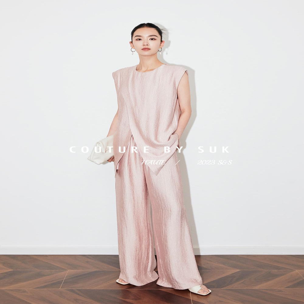 SUK Art Vienna Women s set 2025 new summer outfit white niche suit vest pants two piece set image 4