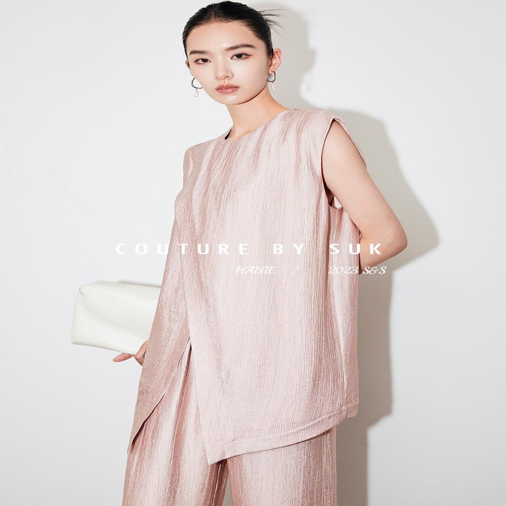 SUK Art Vienna Women s set 2025 new summer outfit white niche suit vest pants two piece set image 5