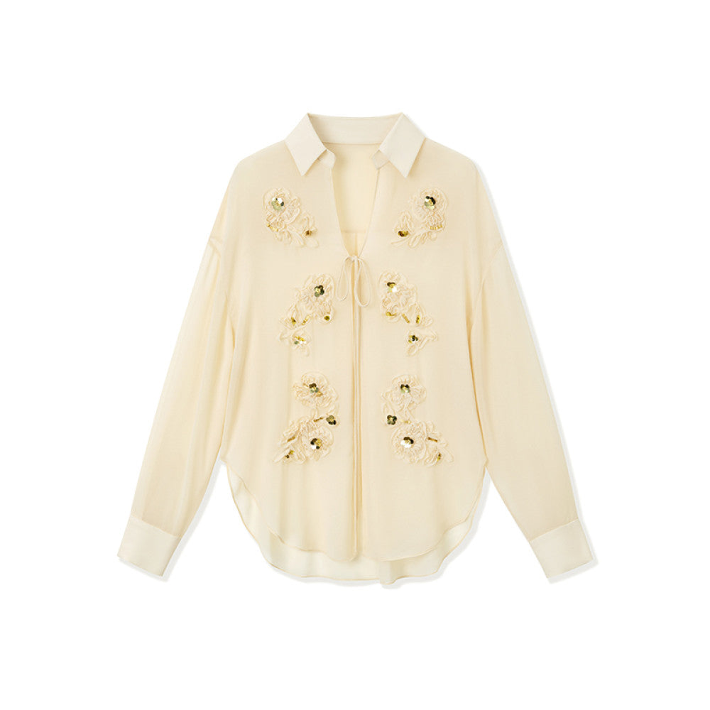 SUK Capital Smoke and Clouds French style three dimensional floral long sleeved shirt with suspender and dress inside white fashionable suit for women image 24