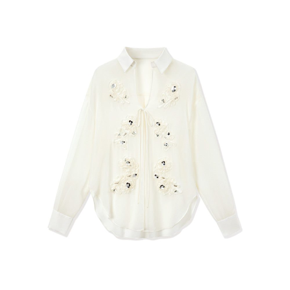 SUK Capital Smoke and Clouds French style three dimensional floral long sleeved shirt with suspender and dress inside white fashionable suit for women image 28