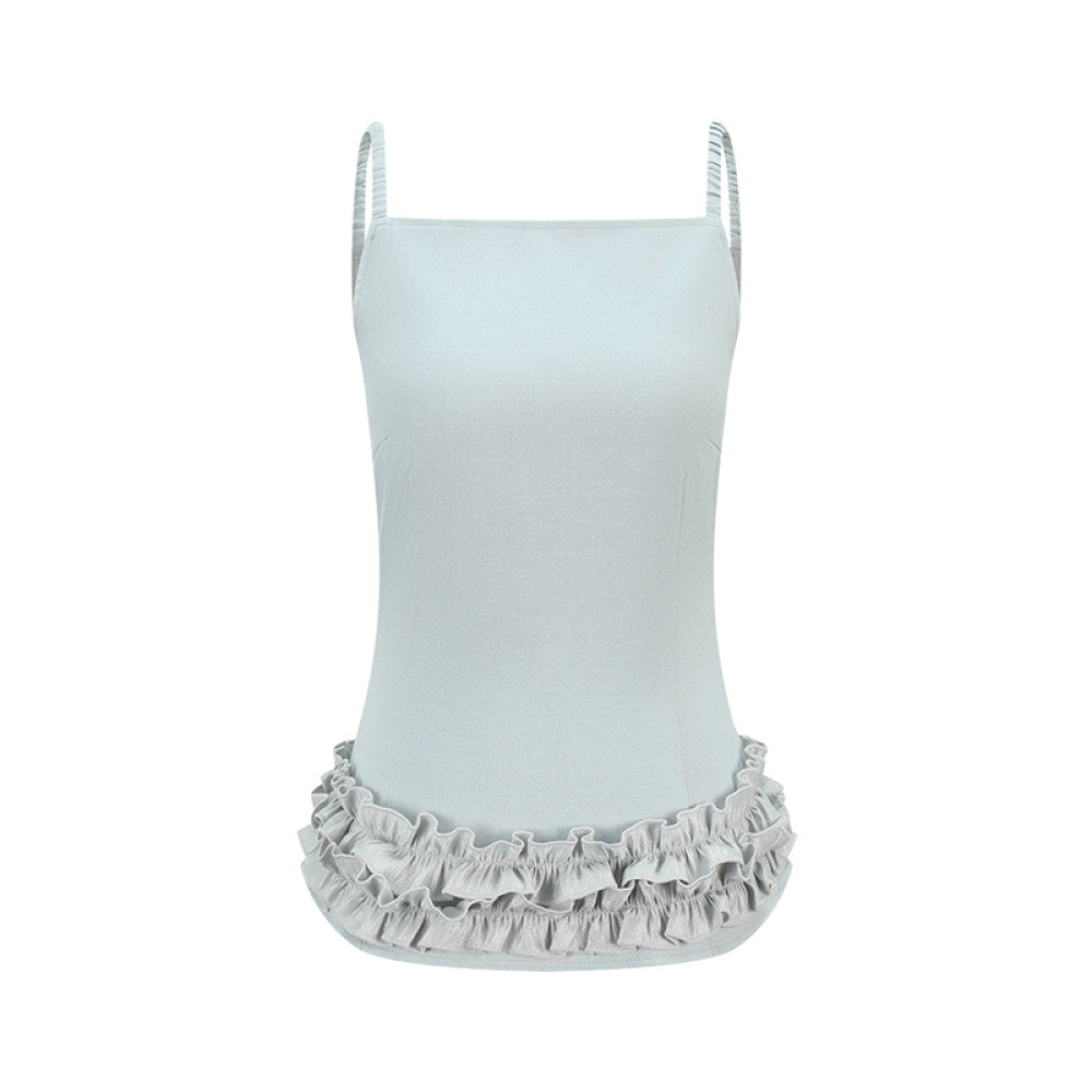 Someone sometimes wears a blue camisole vest with a straight collar and a simple wooden ear for women image 9