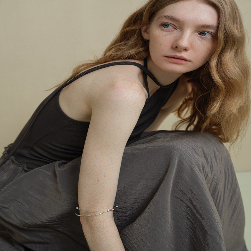 Someone Sometimes Original Irregular Splicing Color Contrasting Fold Design Oblique Shoulder Sleeveless Dress image 5