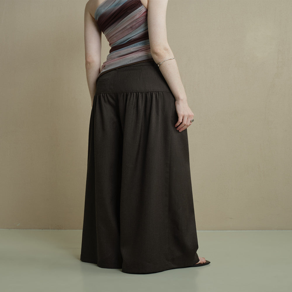 Someone Sometimes Original Soft Breathable Pocket Fold Design Wide Leg Pants Women s Brown Casual Pants image 4