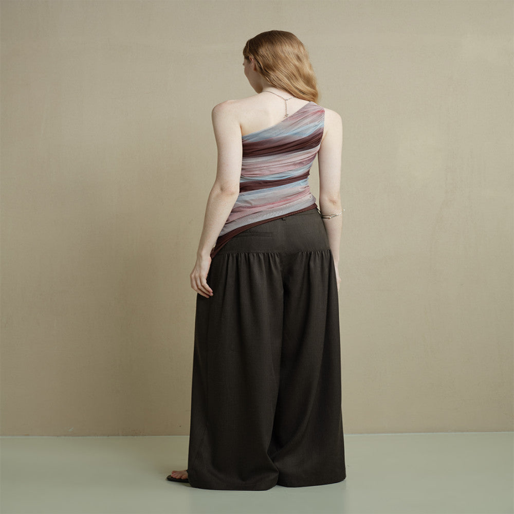 Someone Sometimes Original Soft Breathable Pocket Fold Design Wide Leg Pants Women s Brown Casual Pants image 5