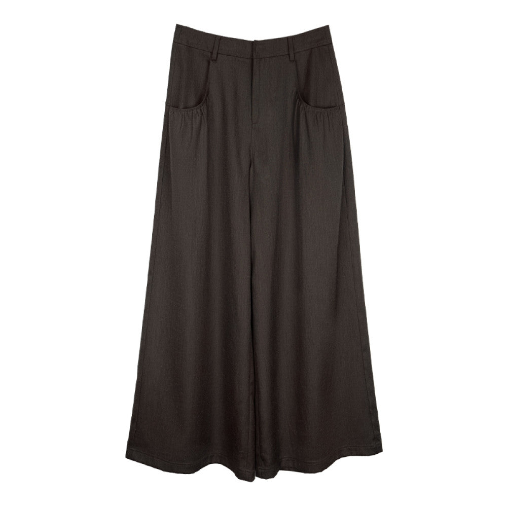 Someone Sometimes Original Soft Breathable Pocket Fold Design Wide Leg Pants Women s Brown Casual Pants image 13