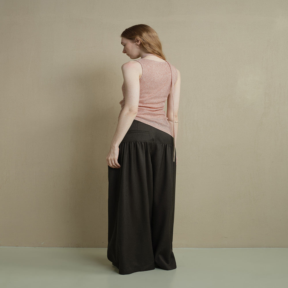 Someone Sometimes Original Asymmetric Hem Side Waist Fold Waist Strap Tank Top Hanging Neck Top image 5