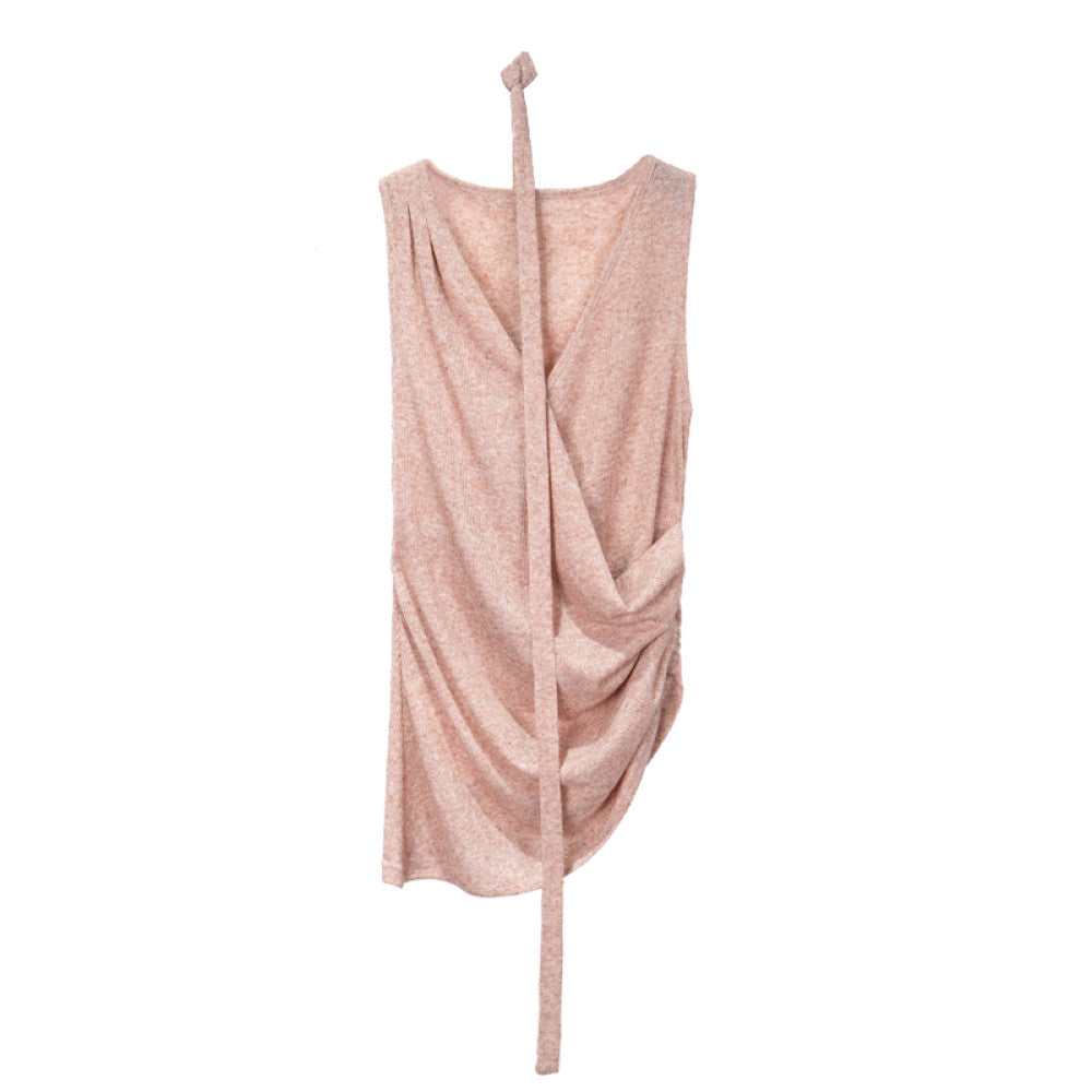 Someone Sometimes Original Asymmetric Hem Side Waist Fold Waist Strap Tank Top Hanging Neck Top image 8