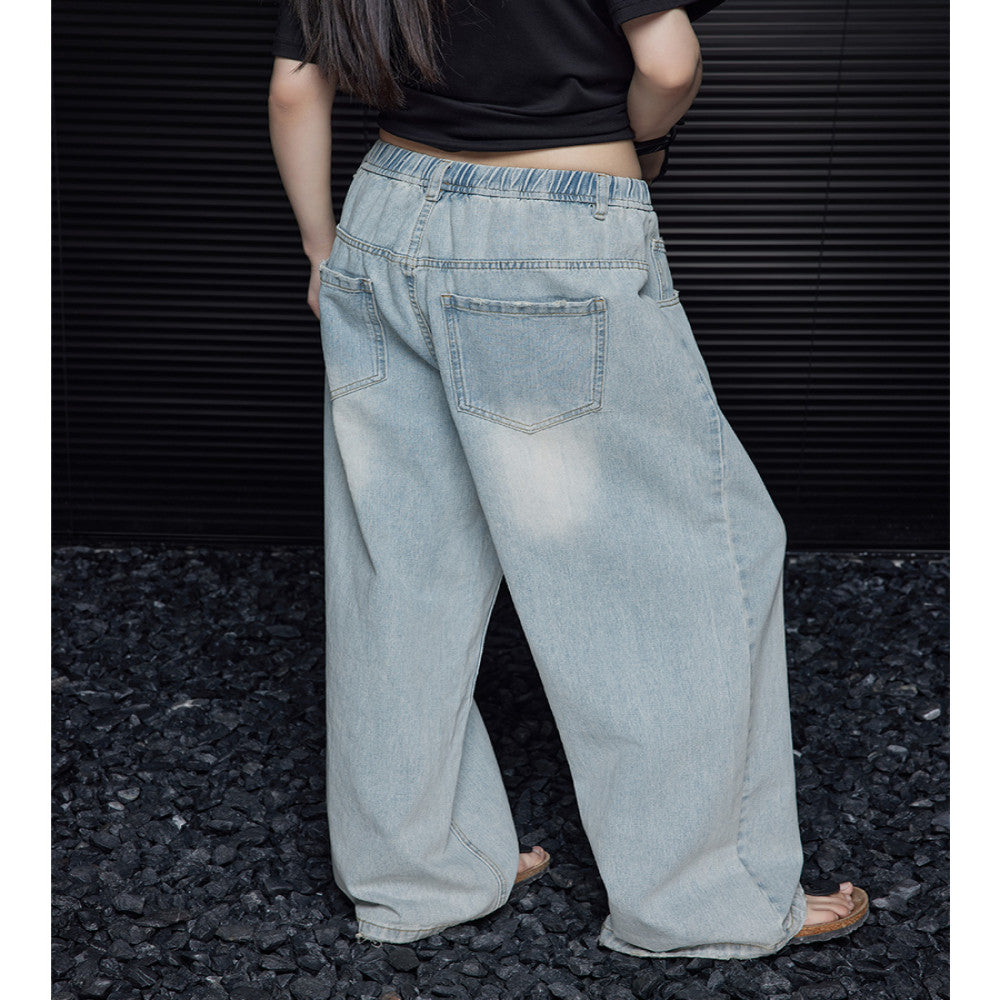 moment light blue straight retro jeans women s autumn slim American loose casual drape wide leg pants women image 2